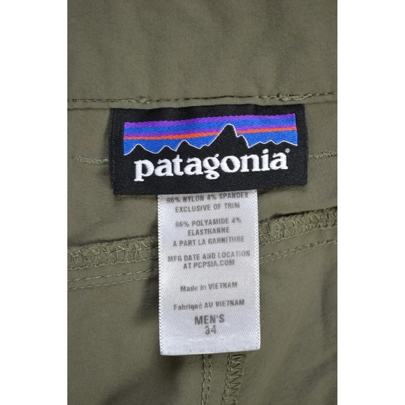 Patagonia Pants Mens 34 Green Nylon Spandex Outdoor‎ Hiking Cargo Zip Pocket - Picture 12 of 16